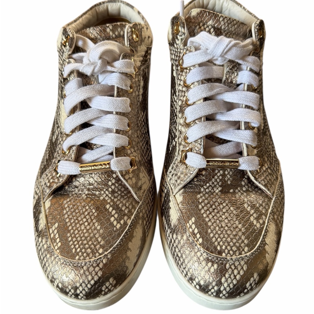 Jimmy Choo Metallic White Python Embossed Leather… - image 1